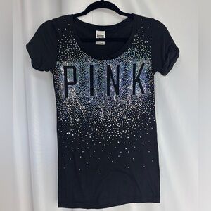 PINK Victoria's Secret Black Tee with Sequin Y2K Rare Vintage Tee